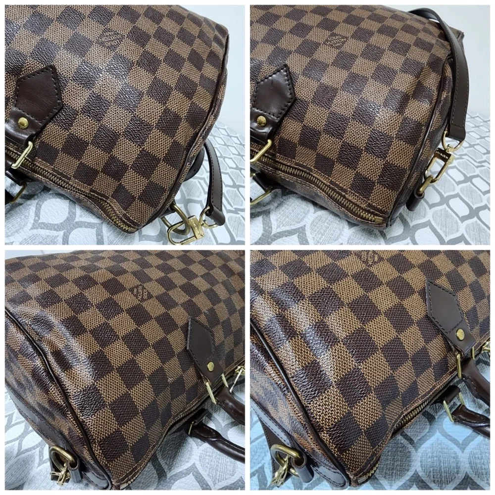 Authentic LOUIS VUITTON Damier Canvas Speedy Bandouliere 35 Bag Brown